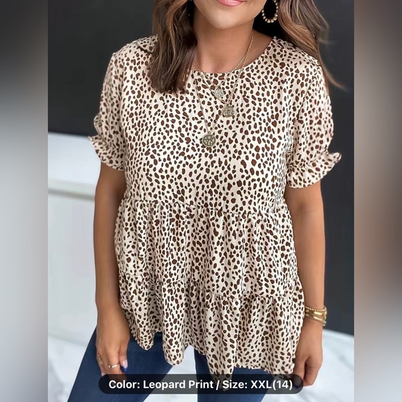BRAND NEW Leopard Print Ruffle Hem T-Shirt, Casual Crew Neck Short Sleeve XXL - Picture 4 of 6